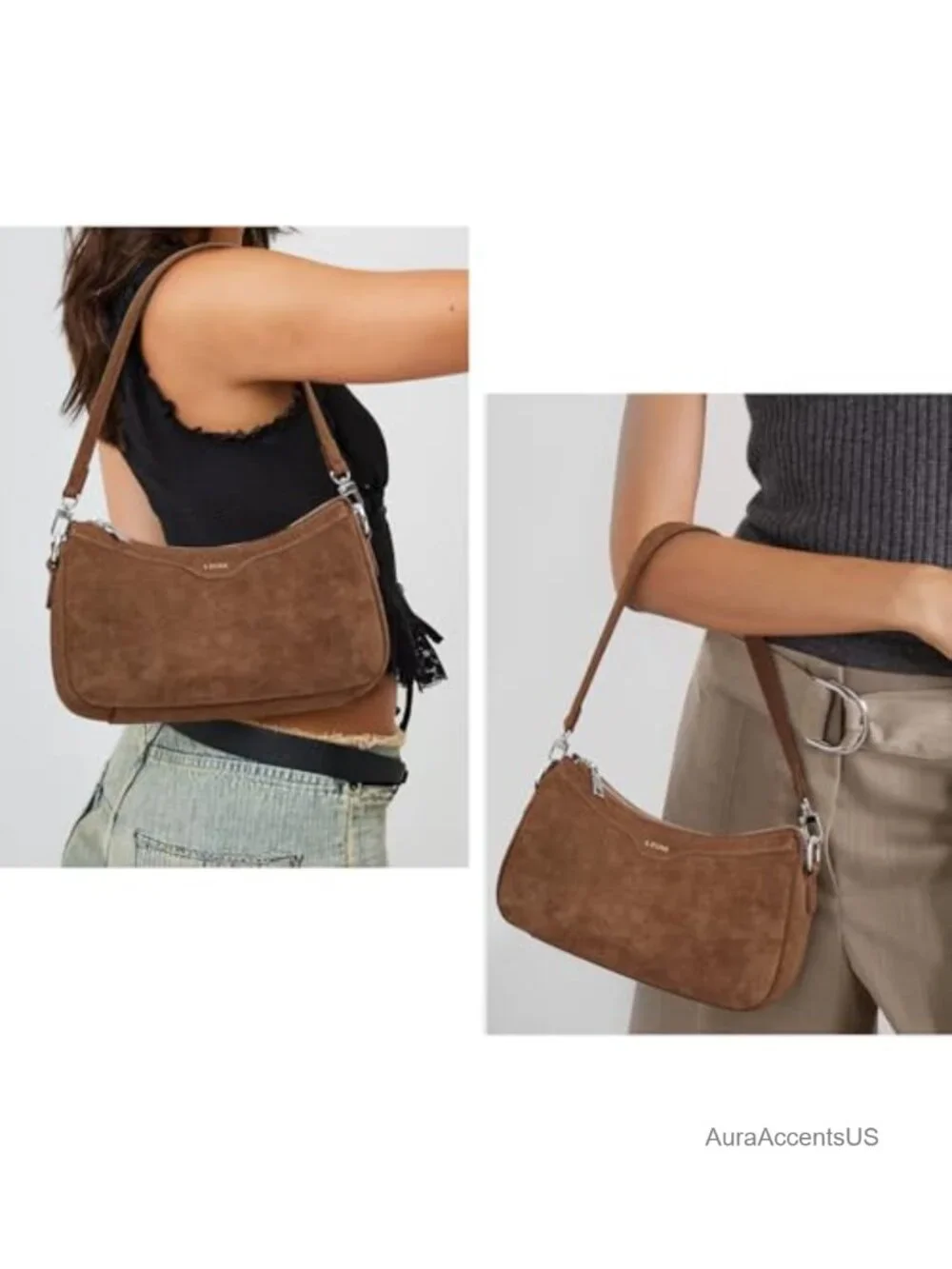 Small Leather Hobo Bag Crossbody Shoulder Purse with 2 Straps